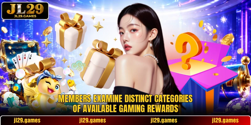 Members examine distinct categories of available gaming rewards