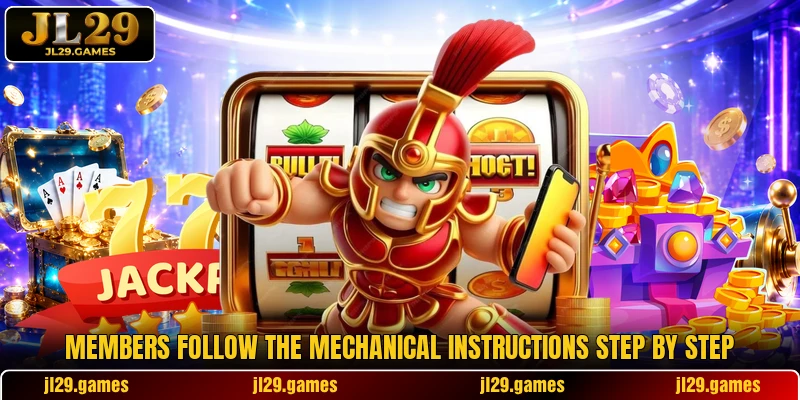 Members follow the mechanical instructions step by step