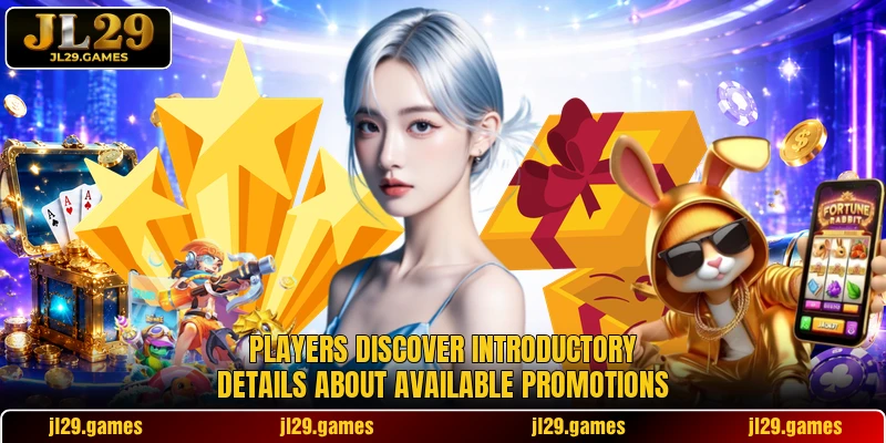 Players discover introductory details about available promotions
